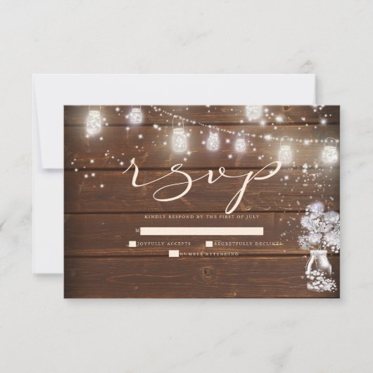 Rustic String Lights Sweet Peas RSVP Kaartje (Voorkant)