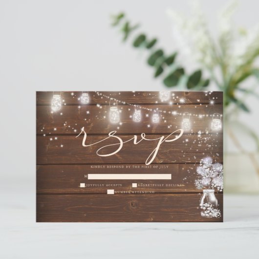 Rustic String Lights Sweet Peas RSVP Kaartje (Staand voorkant)