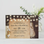 Rustic String Lights & Tree Fairy Tale Wedding Kaart (Staand voorkant)