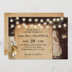 Rustic String Lights & Tree Fairy Tale Wedding Kaart