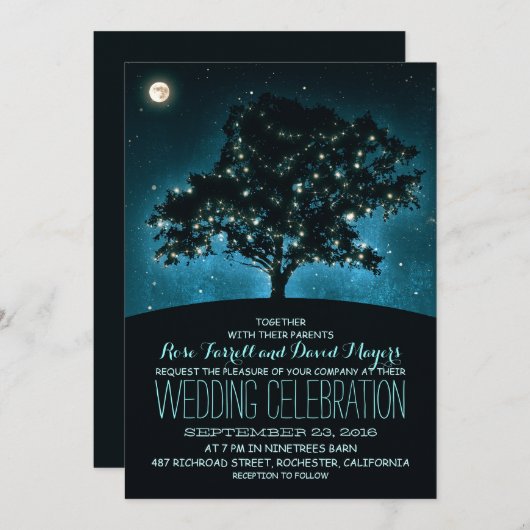 Rustic String Lights Tree Huwelijksuitnodiging Kaart (Voorkant / Achterkant)