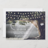 Rustic String Lights  Tree & Lake Wedding Kaart (Voorkant)