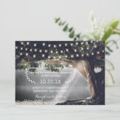 Rustic String Lights  Tree & Lake Wedding Kaart (Staand voorkant)