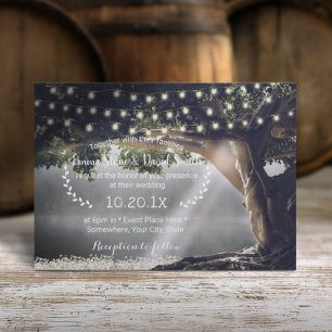 Rustic String Lights  Tree & Lake Wedding Kaart