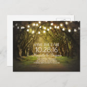 Rustic String Lights Tree Path Sla de datum op Aankondigingskaart (Voorkant / Achterkant)