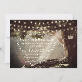 Rustic String Lights Tree Wedding Kaart