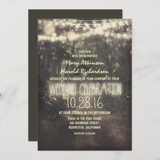 Rustic String Lights Uitnodiging voor bruiloft (Voorkant / Achterkant)