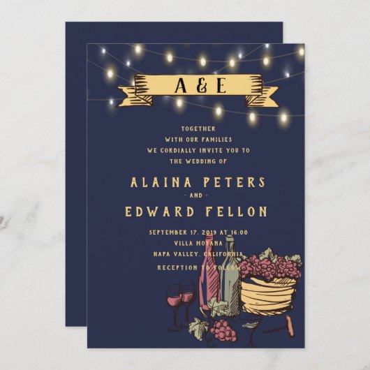 Rustic String Lights Vineyard Winery Wedding Kaart (Voorkant / Achterkant)