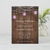 Rustic String Lights Violet Mason Jars Wedding Inv Kaart (Staand voorkant)