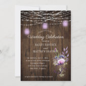 Rustic String Lights Violet Mason Jars Wedding Kaart (Voorkant)