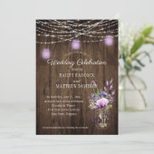 Rustic String Lights Violet Mason Jars Wedding Kaart (Staand voorkant)