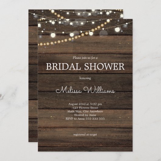 Rustic String Lights Vrijgezellenfeest Kaart (Voorkant / Achterkant)