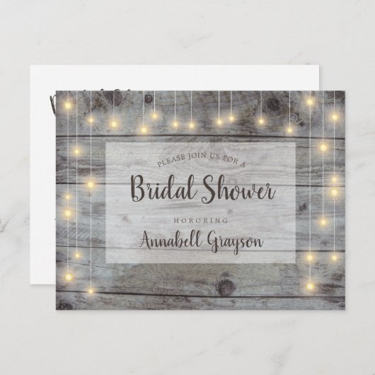 Rustic String Lights Vrijgezellenfeest Uitnodiging Briefkaart (Voorkant / Achterkant)