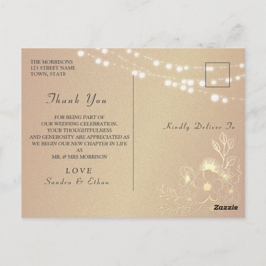 Rustic String Lights Wedding Bedankt Card Briefkaart (Achterkant)