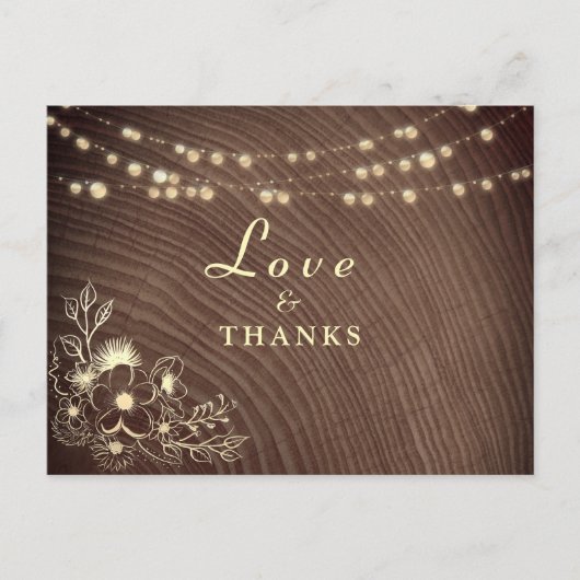 Rustic String Lights Wedding Bedankt Card Briefkaart (Voorkant)