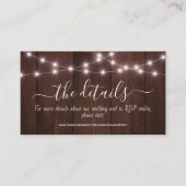 Rustic String Lights Wedding Details Enclosure Visitekaartje (Voorkant)