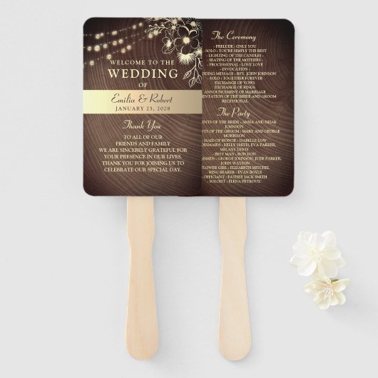 Rustic String Lights Wedding Fan Program Handwaaier (Voorkant en achterkant)
