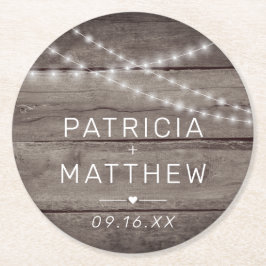 Rustic String Lights Wedding Favor Ronde Kartonnen Onderzetter