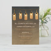 Rustic String Lights Wedding Invitations Kaart (Staand voorkant)