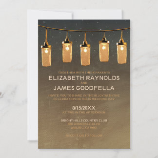 Rustic String Lights Wedding Invitations Kaart