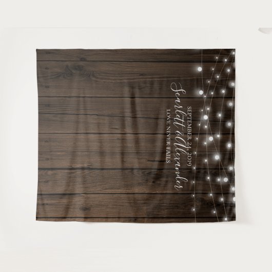 Rustic String Lights Wedding Photo Booth Backdrop Wandkleed (Voorkant (horizontaal))