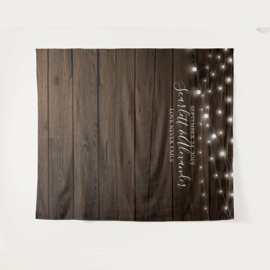 Rustic String Lights Wedding Photo Booth Backdrop Wandkleed (Voorkant (horizontaal))