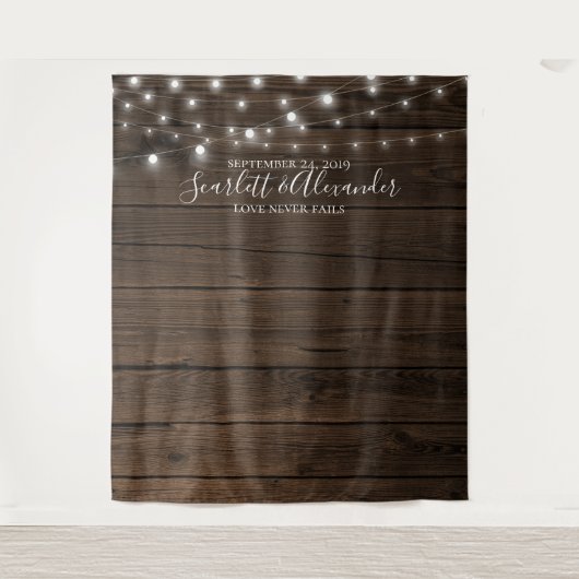 Rustic String Lights Wedding Photo Booth Backdrop Wandkleed (Voorkant)