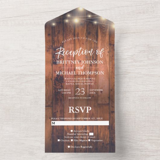 Rustic String Lights Wedding Reception All In One Uitnodiging (Binnen)