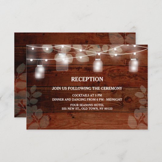Rustic String Lights Wedding Reception Kaart (Voorkant / Achterkant)