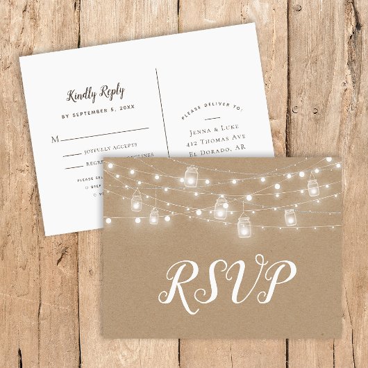 Rustic String Lights Wedding RSVP Briefkaart