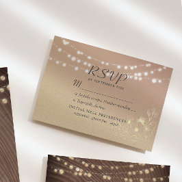 Rustic String Lights Wedding RSVP Kaart met Goud