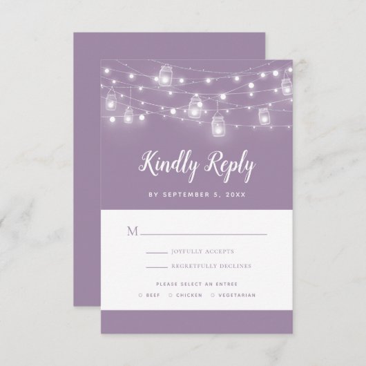 Rustic String Lights Wedding RSVP-kaart RSVP Kaartje (Voorkant / Achterkant)