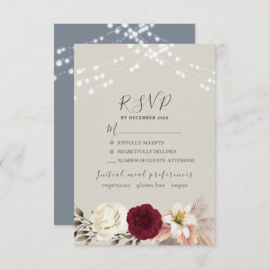 Rustic String Lights Wedding RSVP-kaart RSVP Kaartje (Voorkant / Achterkant)