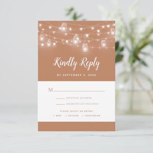 Rustic String Lights Wedding RSVP-kaart RSVP Kaartje (Staand voorkant)