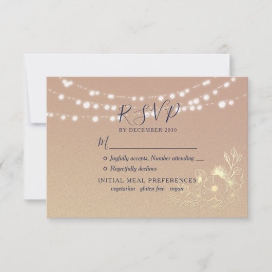 Rustic String Lights Wedding RSVP Kaartje (Voorkant)