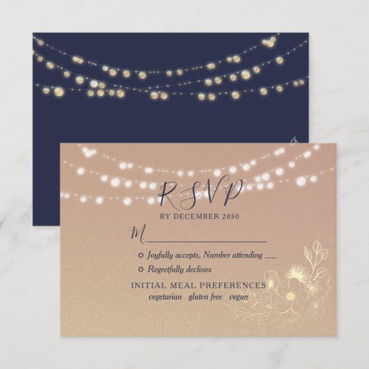 Rustic String Lights Wedding RSVP Kaartje (Voorkant / Achterkant)
