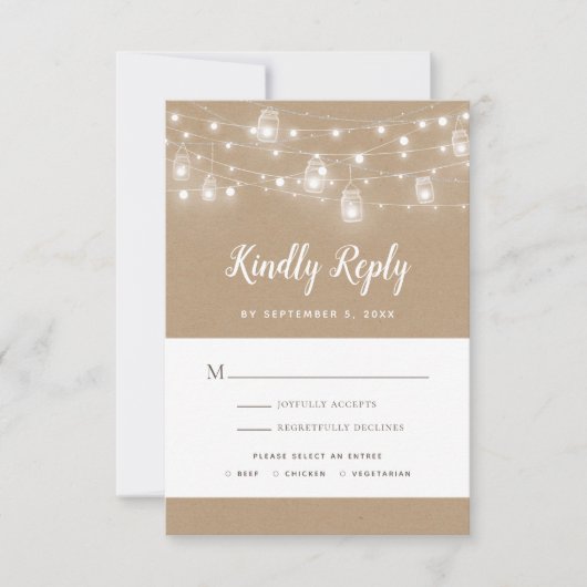 Rustic String Lights Wedding RSVP Kaartje (Voorkant)