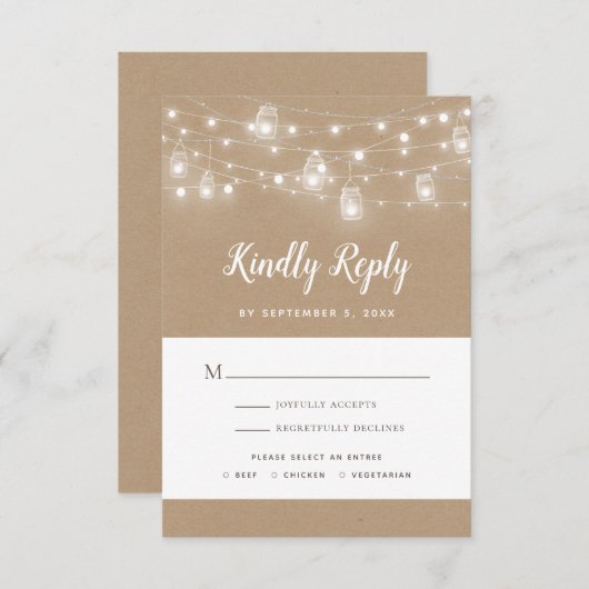 Rustic String Lights Wedding RSVP Kaartje (Voorkant / Achterkant)