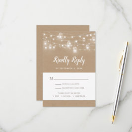 Rustic String Lights Wedding RSVP Kaartje