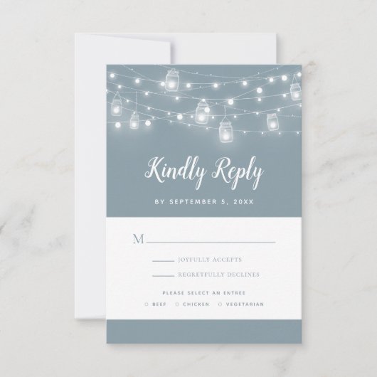 Rustic String Lights Wedding RSVP Kaartje (Voorkant)