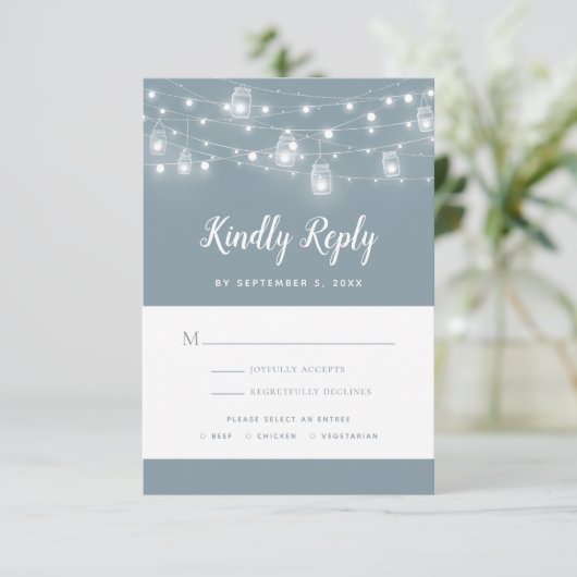 Rustic String Lights Wedding RSVP Kaartje (Staand voorkant)