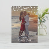 Rustic String Lights Wedding Save the Date Foto (Staand voorkant)