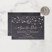 Rustic String Lights Wedding Save the Date Slate Notitiekaartje (Voorkant / Achterkant in situ)