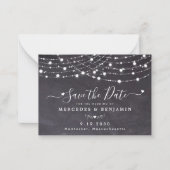 Rustic String Lights Wedding Save the Date Slate Notitiekaartje (Voorkant)