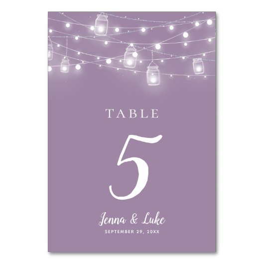 Rustic String Lights Wedding Table Numbers Kaart (Voorkant)