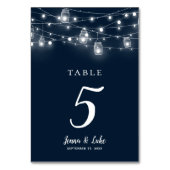 Rustic String Lights Wedding Table Numbers Kaart (Voorkant)