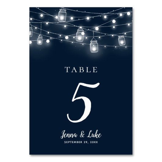 Rustic String Lights Wedding Table Numbers Kaart (Voorkant)