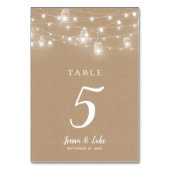 Rustic String Lights Wedding Table Numbers Kaart (Voorkant)