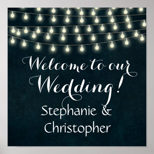 Rustic String Lights Wedding Welkomstteken Poster (Voorkant)