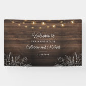 Rustic String Lights Welkomstbruiloft Spandoek (Horizontaal)